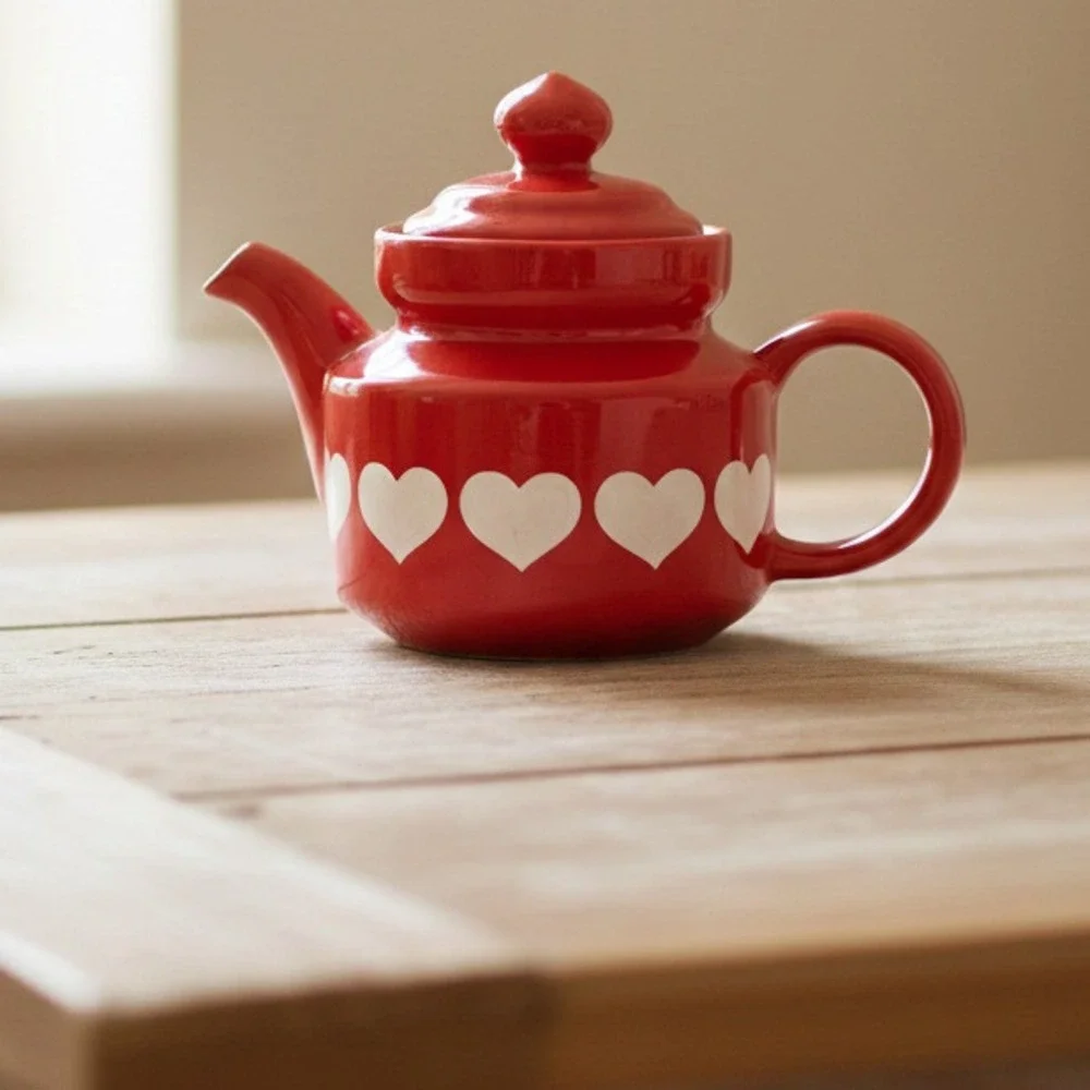 Vintage Wächtersbach‎ Red Heart Teapot W. Germany Ceramic White Hearts